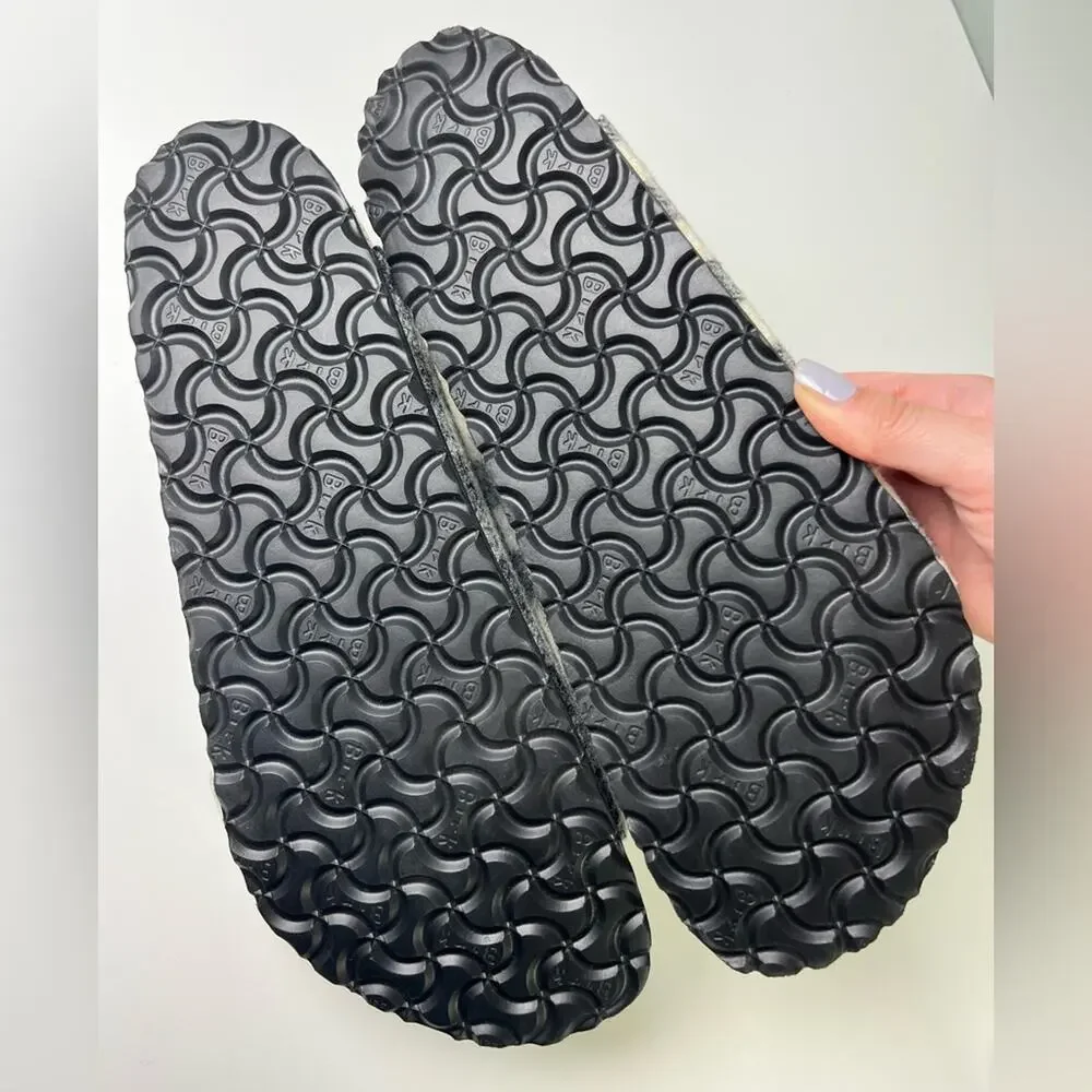 Birkenstock Mens Arizona Plaid Black White Double Strap Shearling Wool Sandal 11